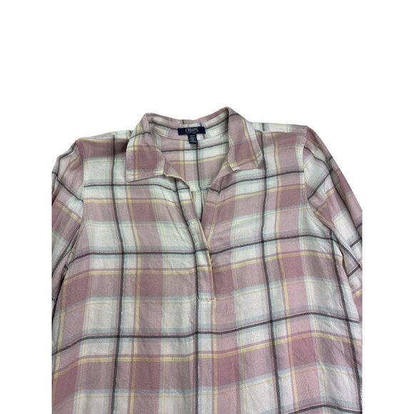 Chaps Womens Plaid Button Front Popover Flannel Top Size S Long Sleeve - Picture 2 of 9
